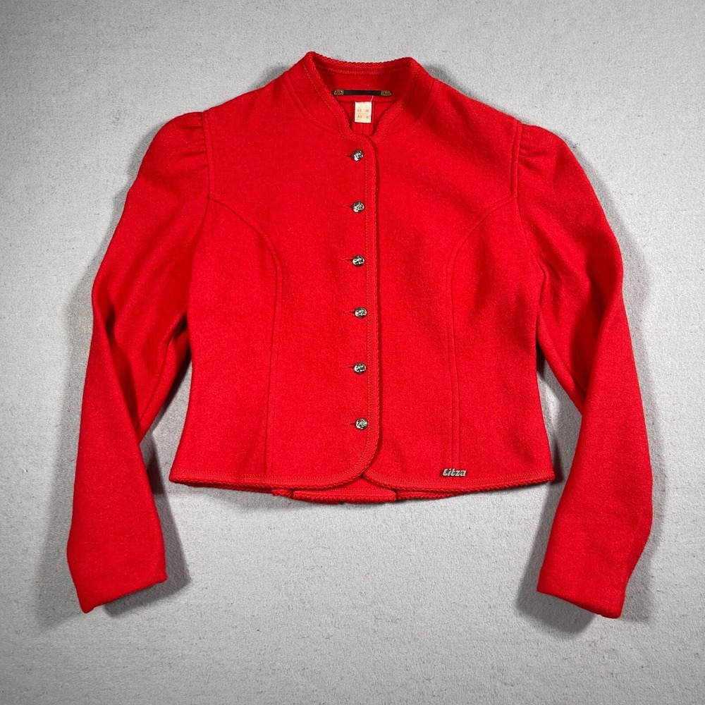 Litza Boiled Wool Austrian Trachten Jacket Women 8 Red Tyrolean Traditional